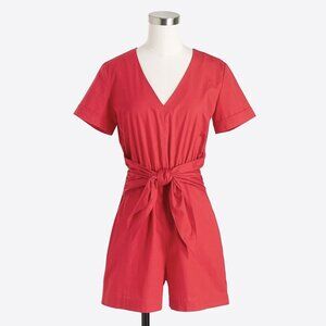NWT J. Crew Factory 100% Cotton Tie Front V Neck Romper in Red Poplin, size 12